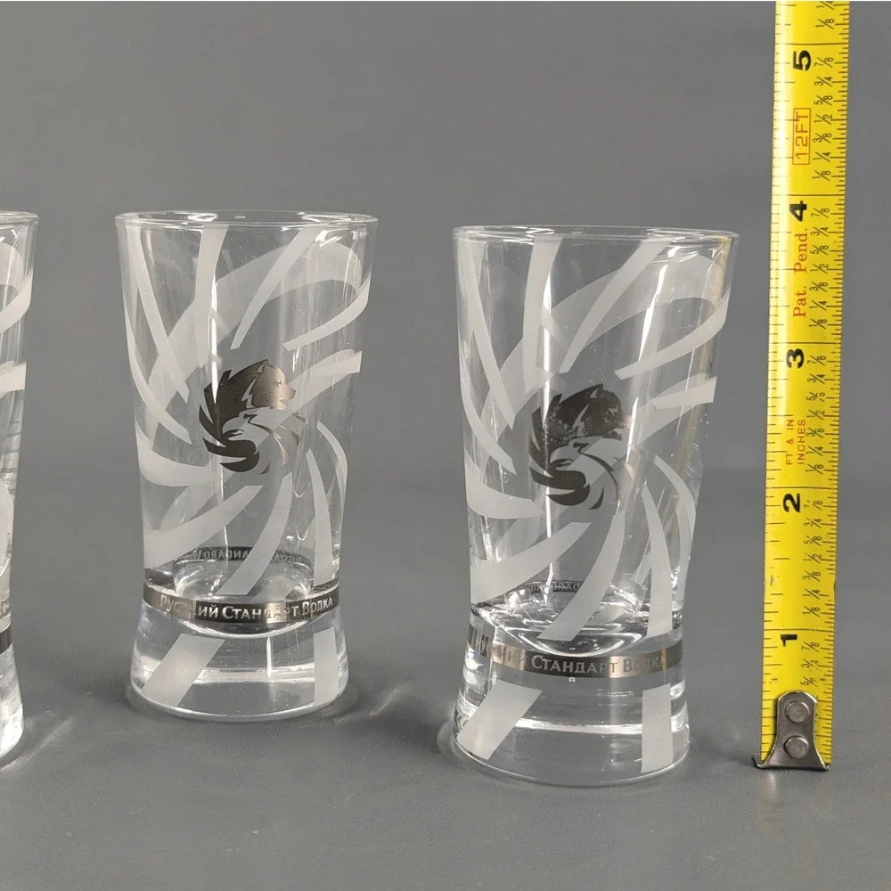 Russian Standard Vodka Shot Glasses Set of 3 Frosted Swirl Logo Barware 3.75